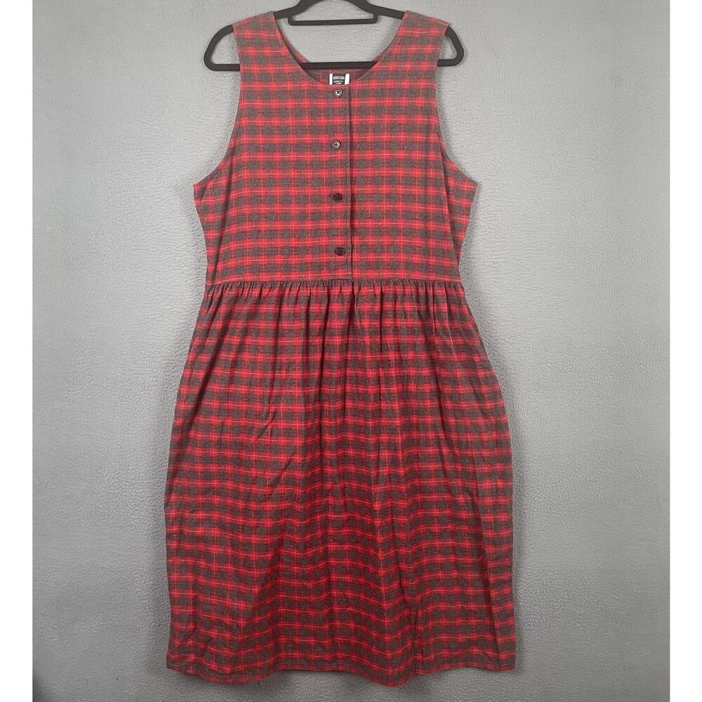 Lands' End Dress Womens 16P Red Plaid Flannel Sleeveless Button Front Pockets